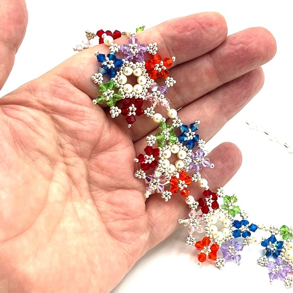 ❗️SOLD❗️Multi Colored Crystal Snowflake Statement Necklace - Picture 7 of 7